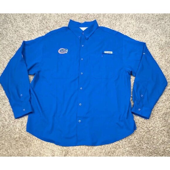 Columbia PFG Florida Gators Shirt Mens XL Blue Long Sleeve Fishing Button Down - Picture 1 of 8